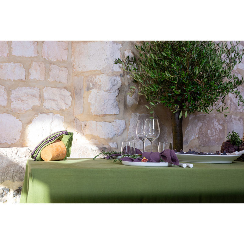 Pure Washed Linen Tablecloth, Olive Green