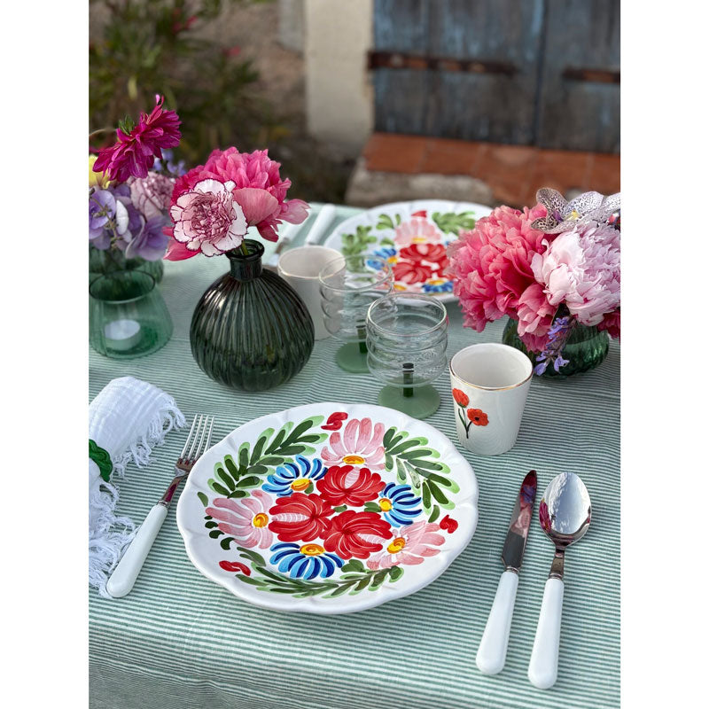 Pure Washed Linen Tablecloth, Pea Green Stripe