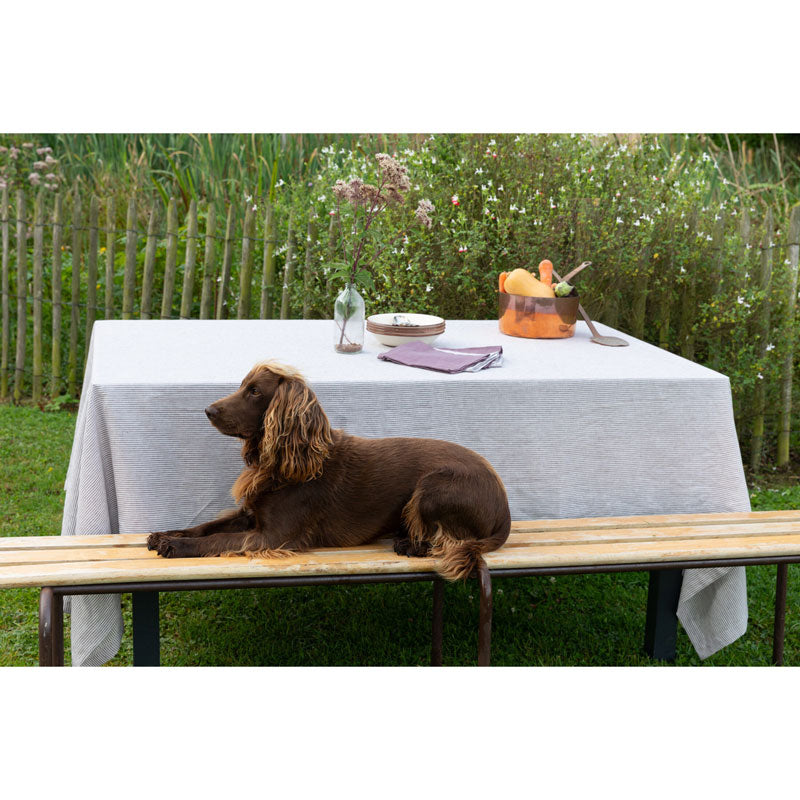 Pure Washed Linen Tablecloth, Plum Stripe