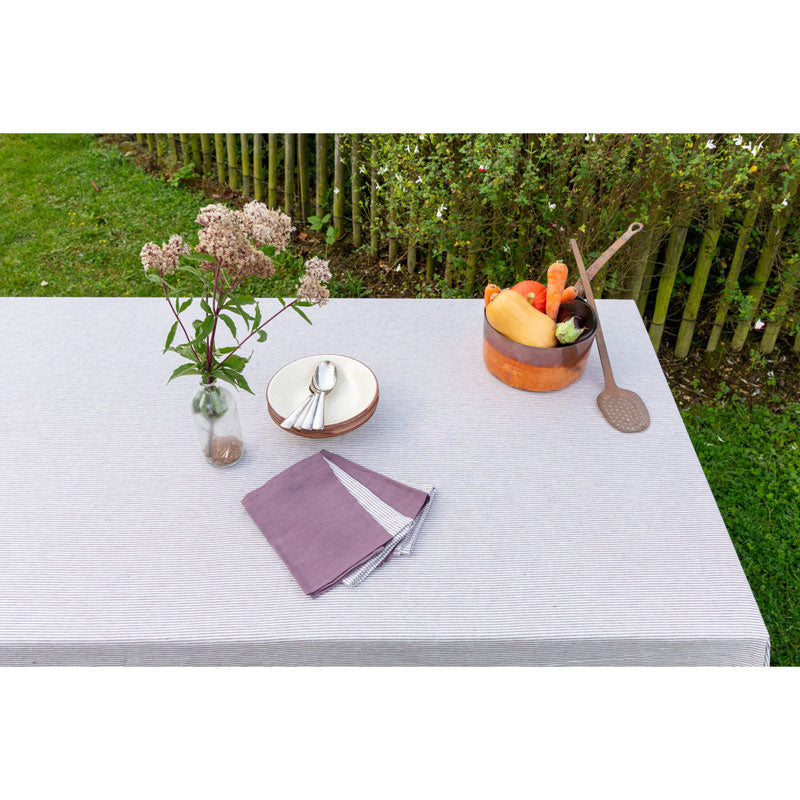 Pure Washed Linen Tablecloth, Plum Stripe