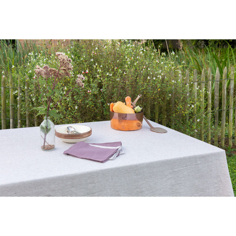 Pure Washed Linen Tablecloth, Plum Stripe