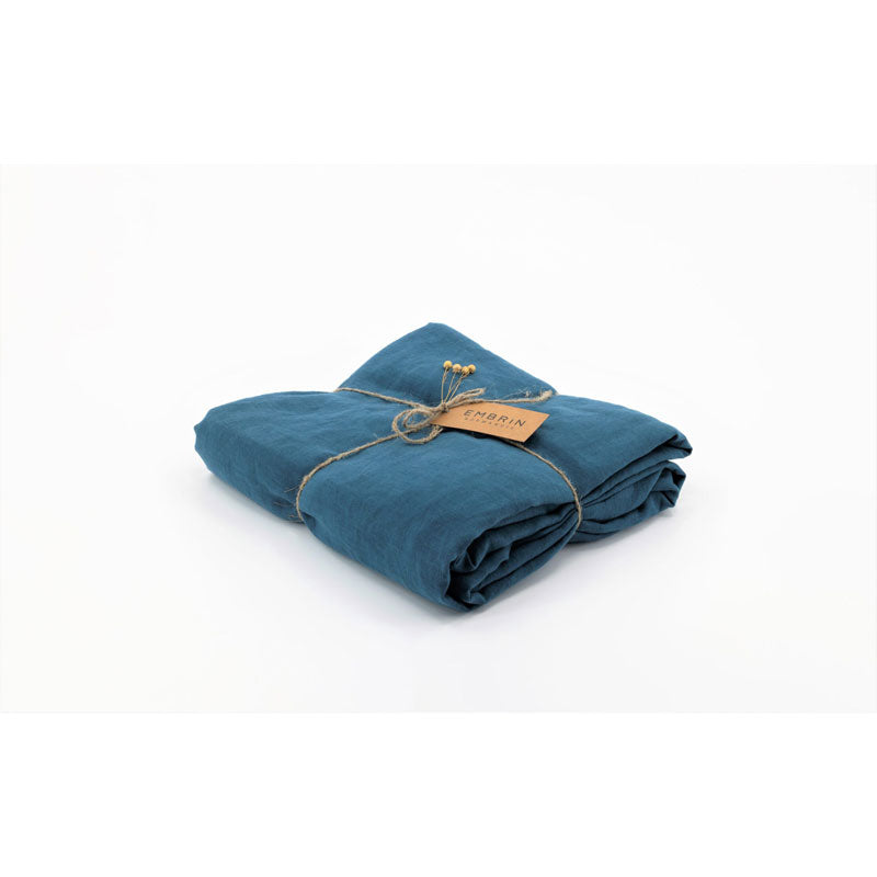Pure Washed Linen Tablecloth, Prussian Blue