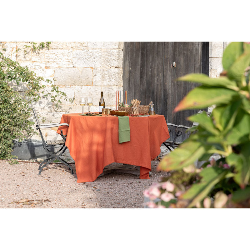 Pure Washed Linen Tablecloth, Terracotta Tile