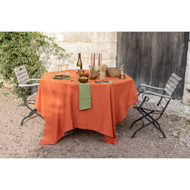 Pure Washed Linen Tablecloth, Terracotta Tile