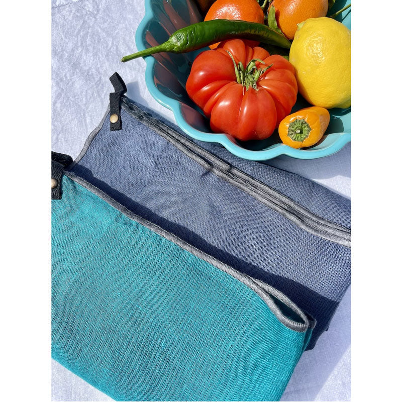 Pure Washed Linen Tea Towel, Navy Blue