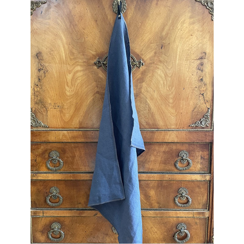 Pure Washed Linen Tea Towel, Navy Blue