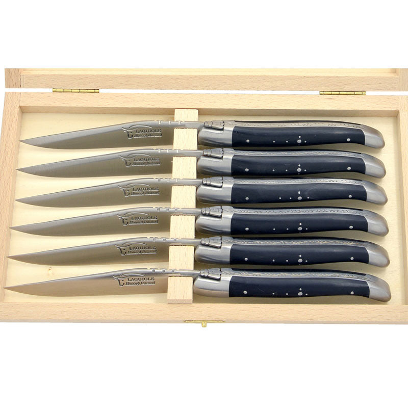 Laguiole Steak Knives Dark Horn Tip, Prestige Collection - Zouf.biz
