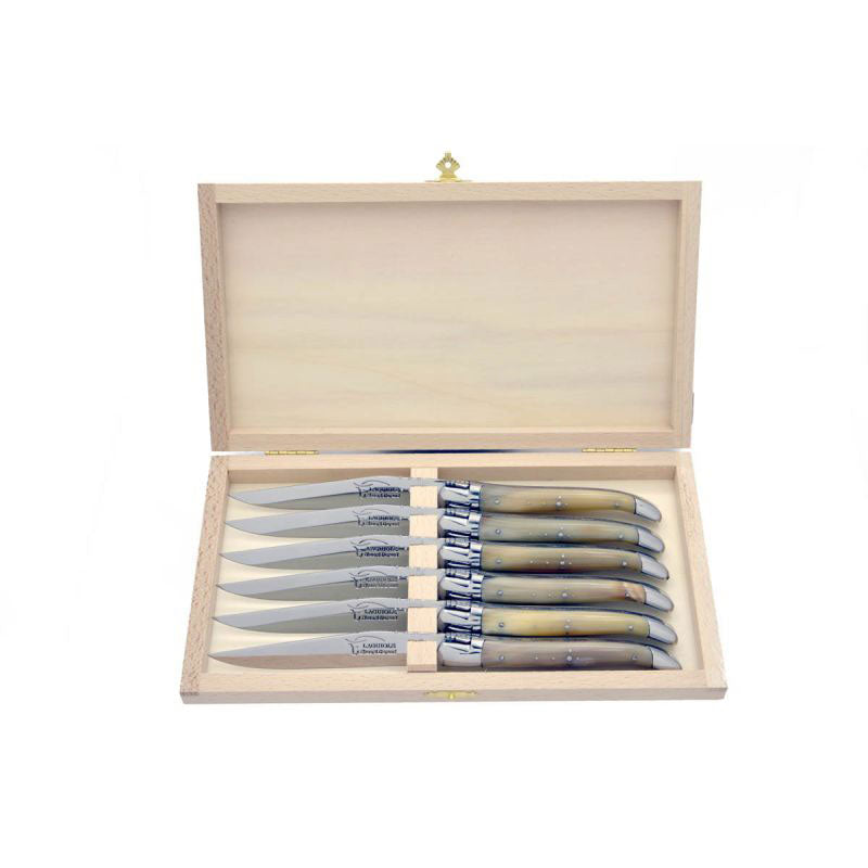 Laguiole Steak Knives Pale Horn Tip, Prestige Collection - Zouf.biz