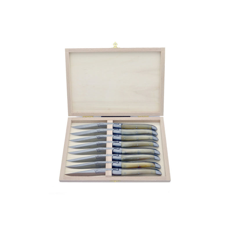 Laguiole Steak Knives Pale Horn Tip, Prestige Collection - Zouf.biz