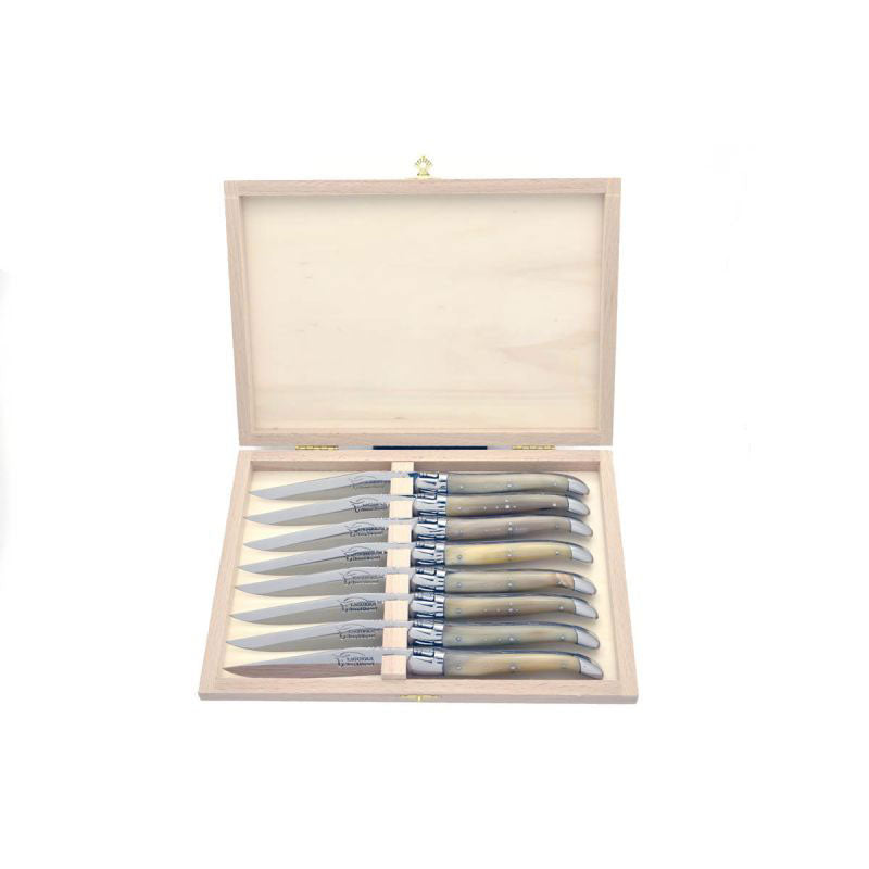 Laguiole Steak Knives Pale Horn Tip, Prestige Collection - Zouf.biz