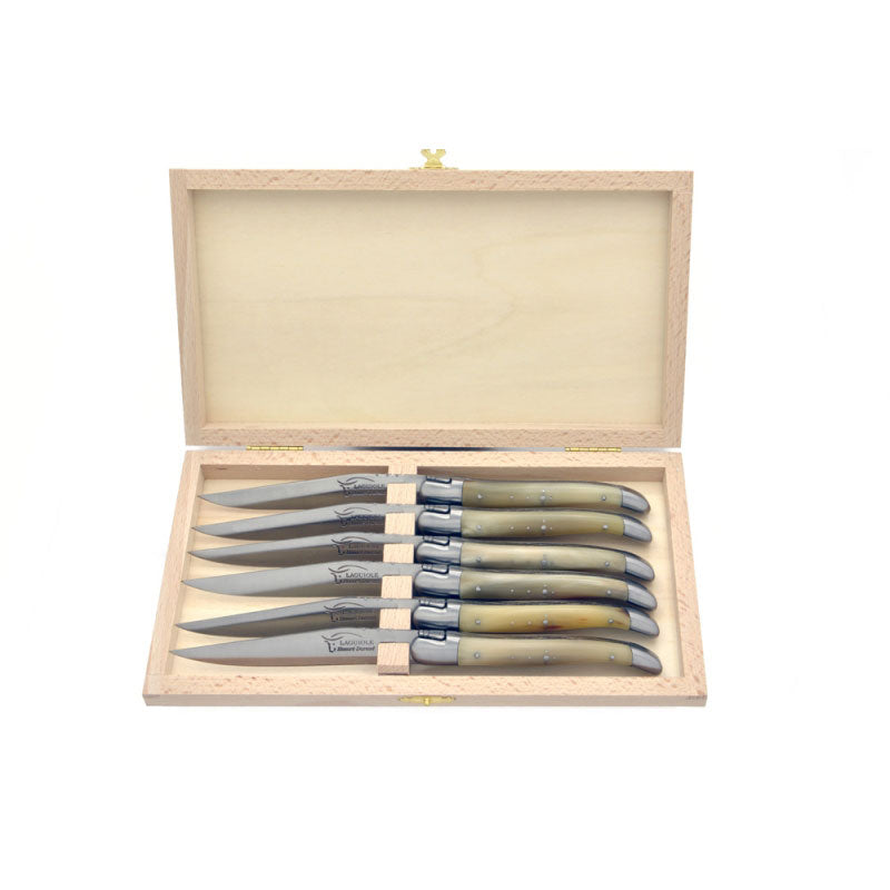 Laguiole Steak Knives Pale Horn Tip, Prestige Collection - Zouf.biz