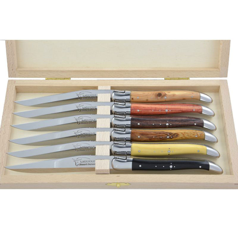 Laguiole Steak Knives Mix Wood, Prestige Collection - Zouf.biz