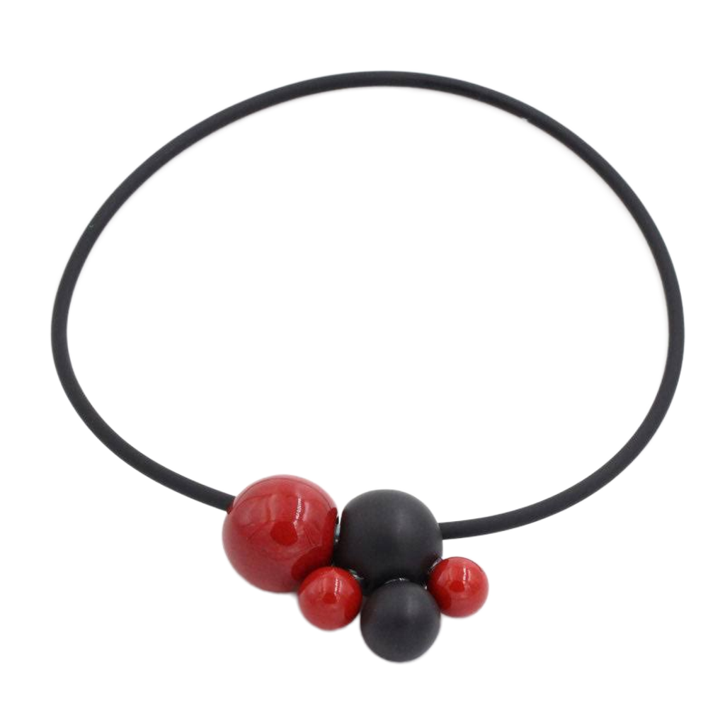 Meteore Ceramic Necklace, Cherry & Black