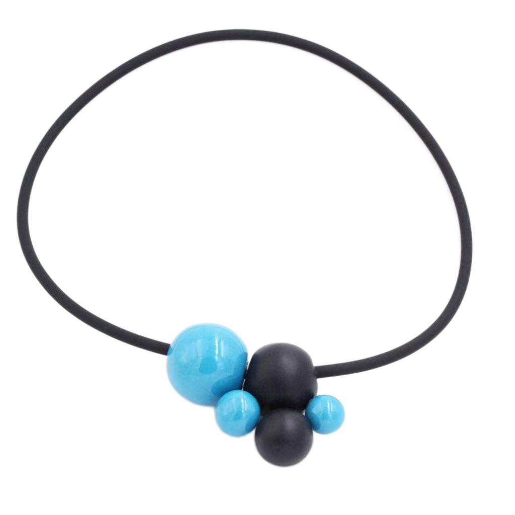 Meteore Ceramic Necklace, Turquoise & Black