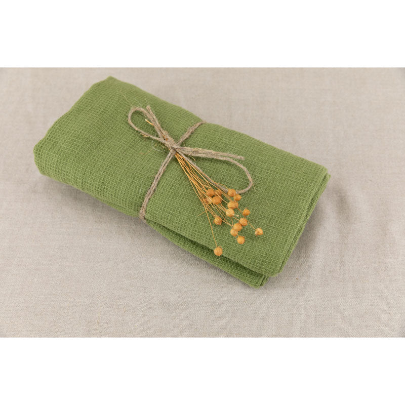 Pure Washed Linen Towels, Olive Green
