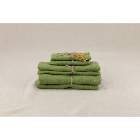 Pure Washed Linen Towels, Olive Green