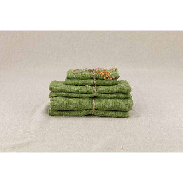 Pure Washed Linen Towels, Olive Green