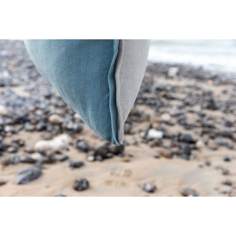 Pure Washed Linen Cushion Cover, Two-Tone Turquoise