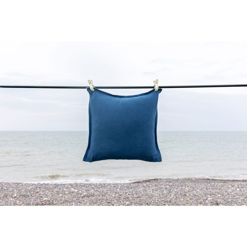 Pure Washed Linen Cushion Cover, Two-Tone Ultramarine Blue