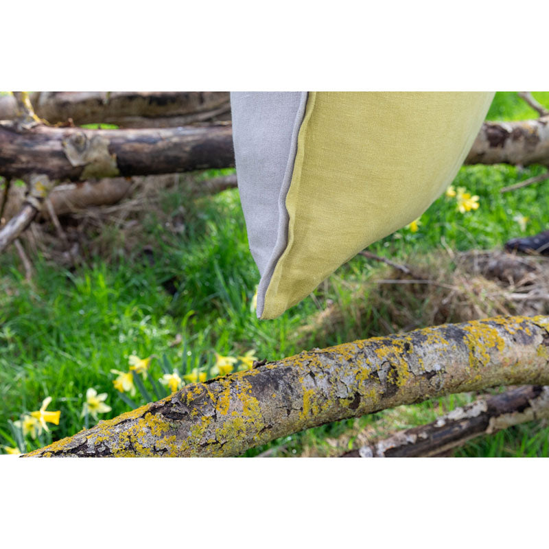 Pure Washed Linen Cushion Cover, Two-Tone Yellow Hop
