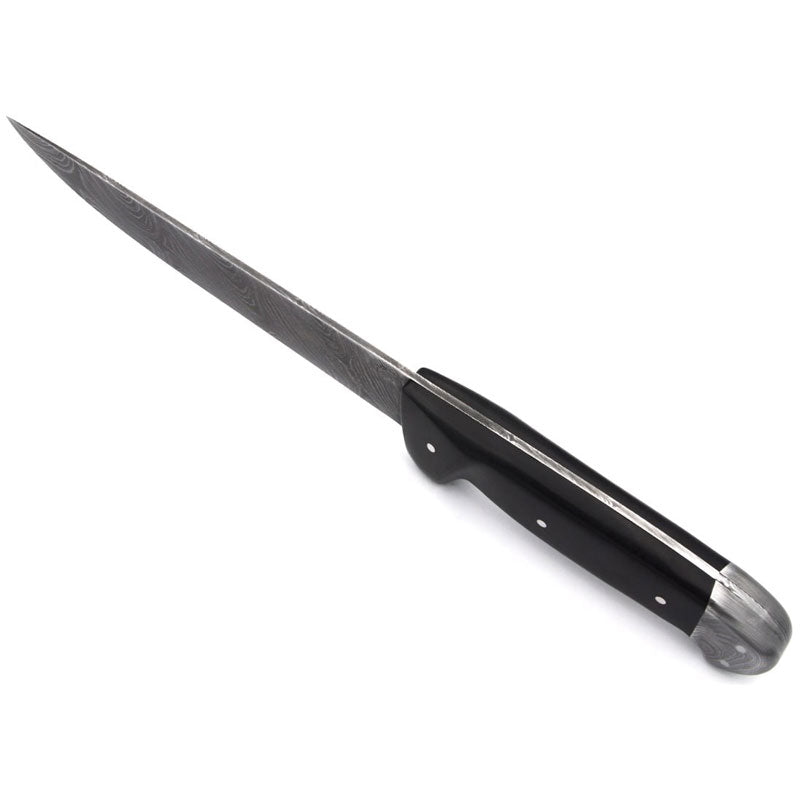 Laguiole Kitchen Knife with Ebony Handle and Star Damascus Steel Blade