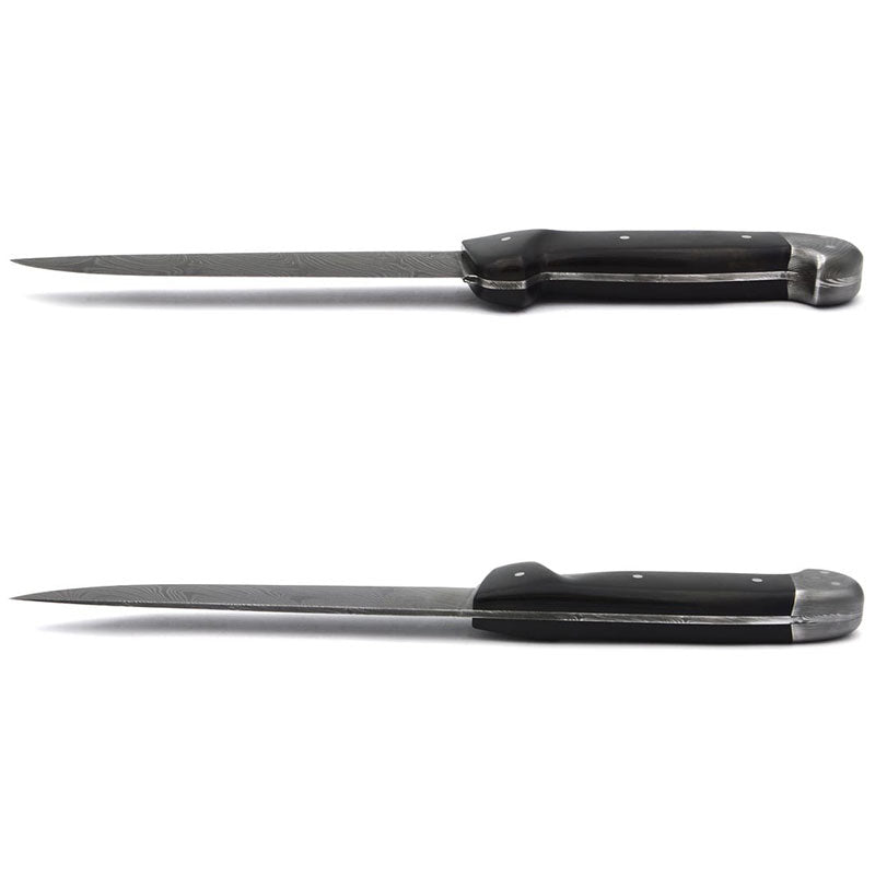 Laguiole Kitchen Knife with Ebony Handle and Star Damascus Steel Blade
