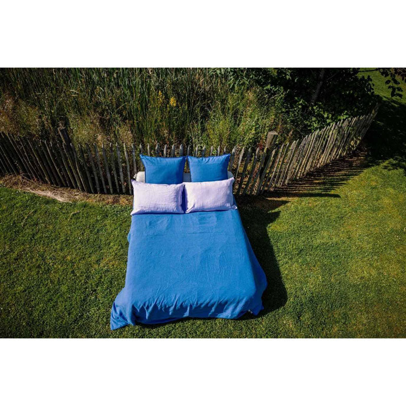 Pure Washed Linen Duvet Cover, Blue Flower
