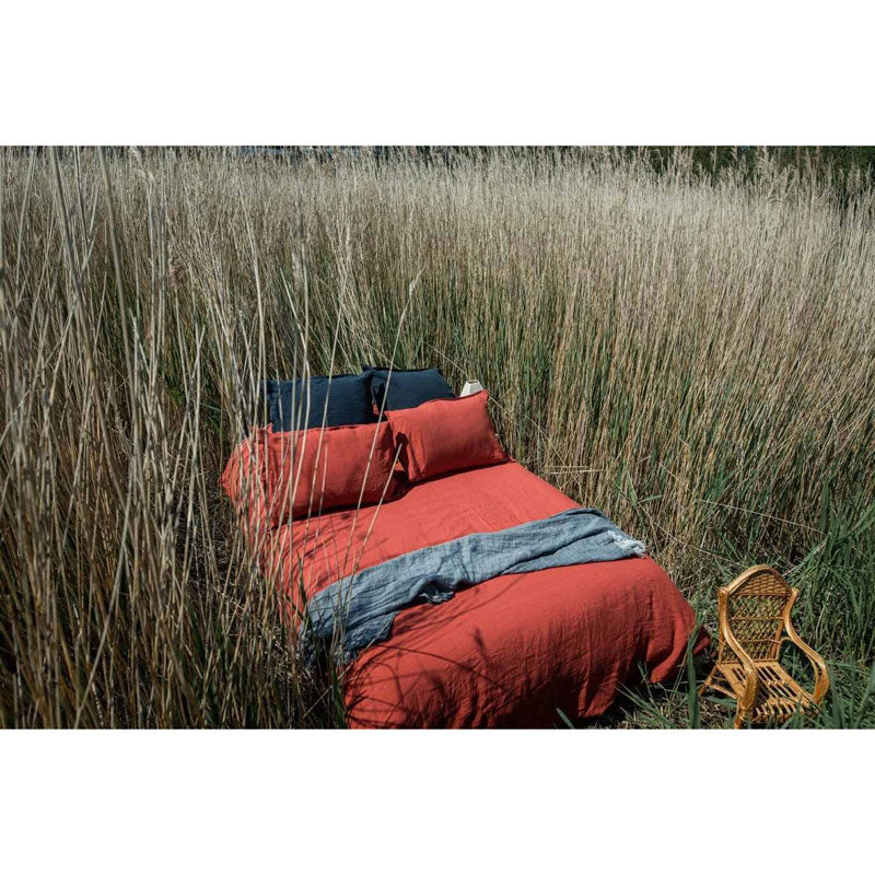 Pure Washed Linen Duvet Cover, Fig Red