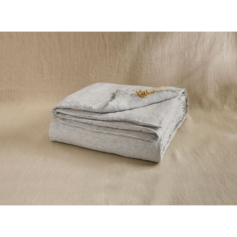 Pure Washed Linen Duvet Cover, Flint Stripe