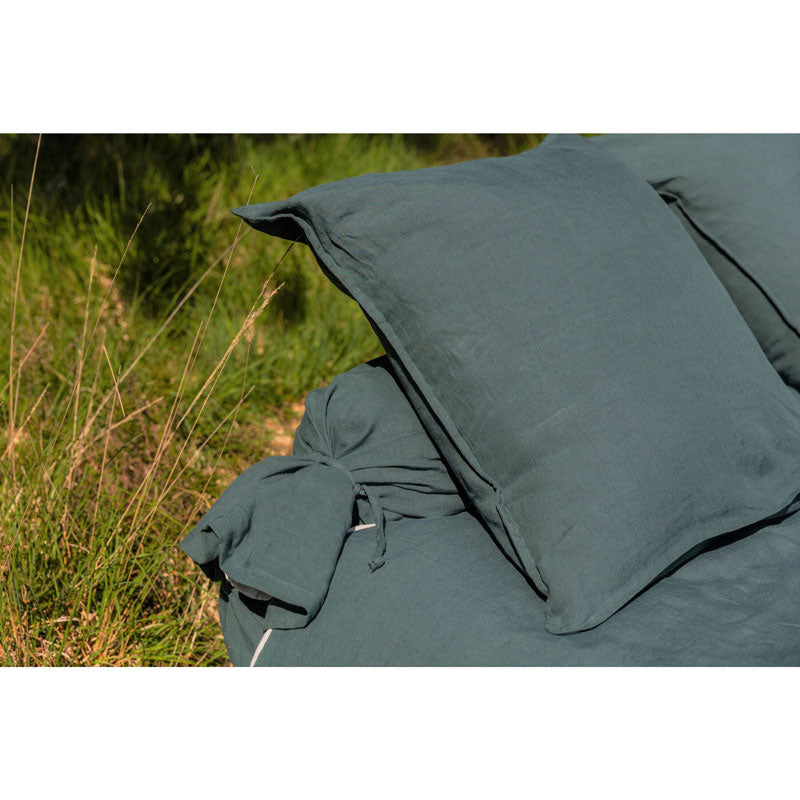 Pure Washed Linen Duvet Cover, Forest Green