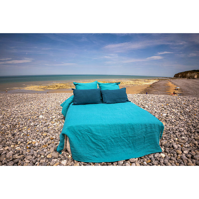 Pure Washed Linen Duvet Cover, Lagoon Blue
