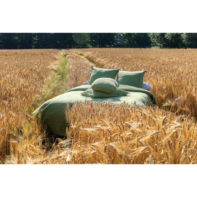 Pure Washed Linen Duvet Cover, Olive Green