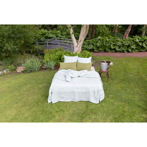 Pure Washed Linen Duvet Cover, Pea Green Stripe