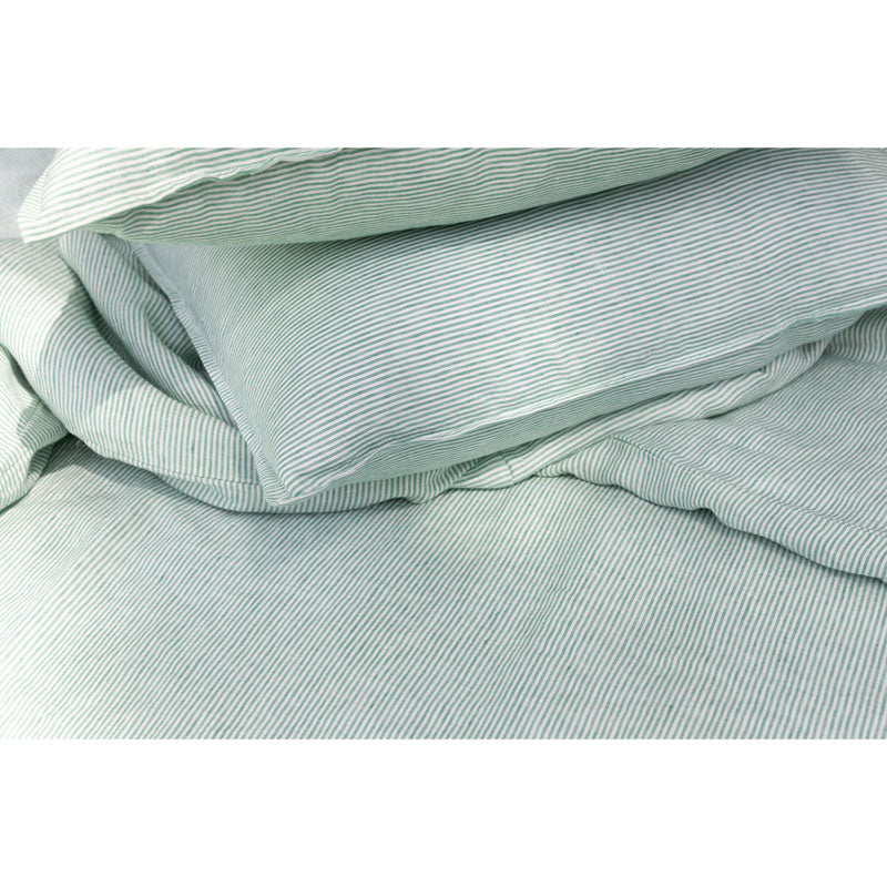 Pure Washed Linen Duvet Cover, Pea Green Stripe