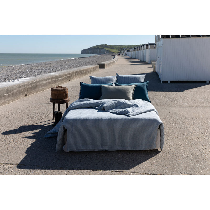 Pure Washed Linen Duvet Cover, Slate Blue Stripe
