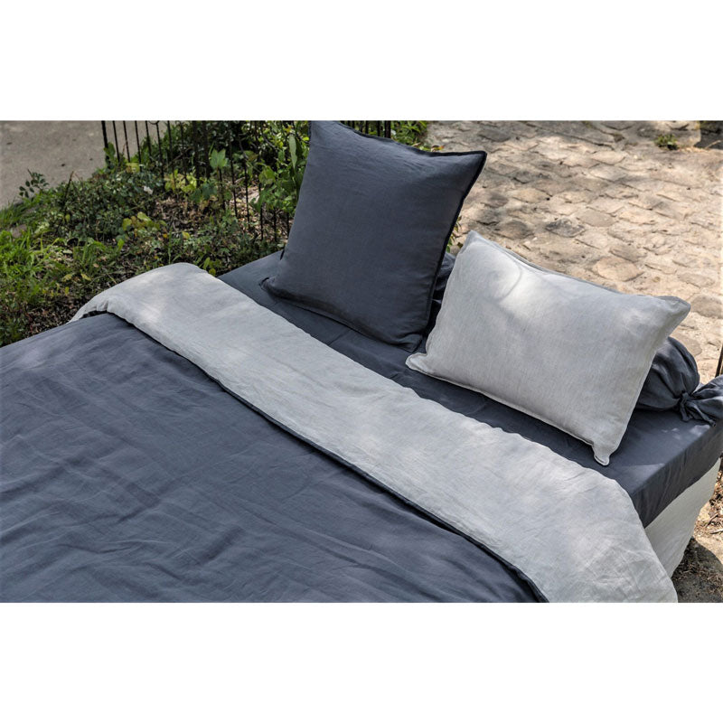 Pure Washed Linen Duvet Cover, Two-Tone Flint Grey