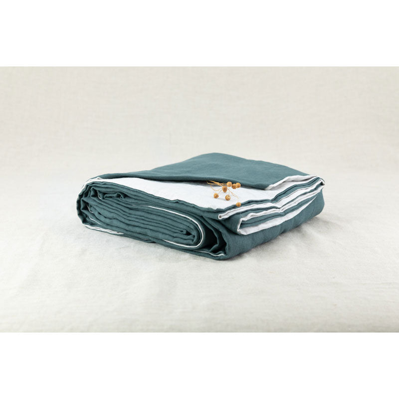 Pure Washed Linen Duvet Cover, Two-Tone Forest Green