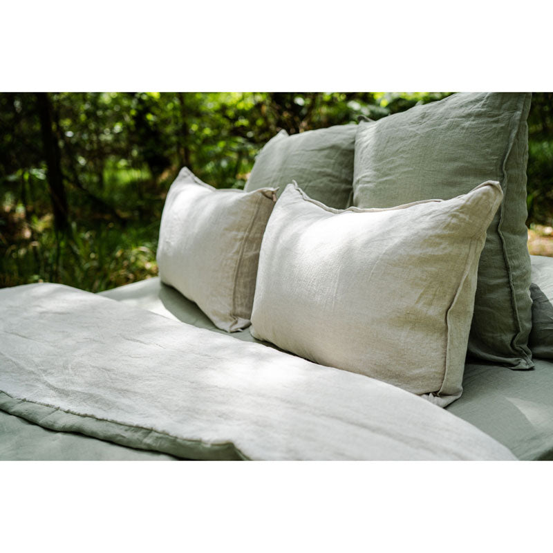 Pure Washed Linen Duvet Cover, Two-Tone Linden Green