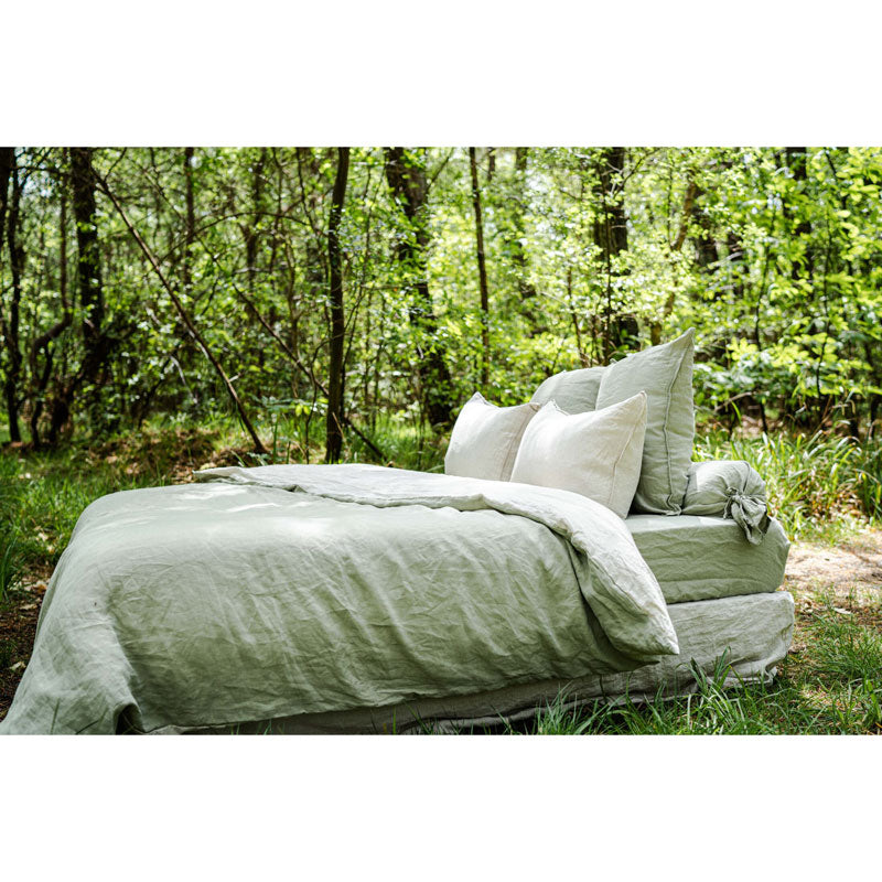 Pure Washed Linen Duvet Cover, Two-Tone Linden Green