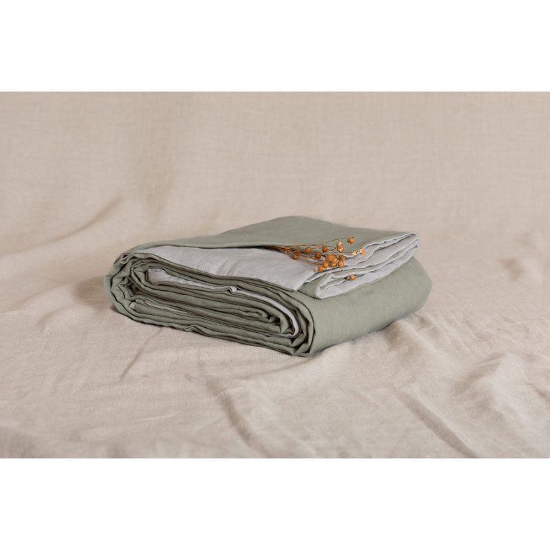 Pure Washed Linen Duvet Cover, Two-Tone Linden Green