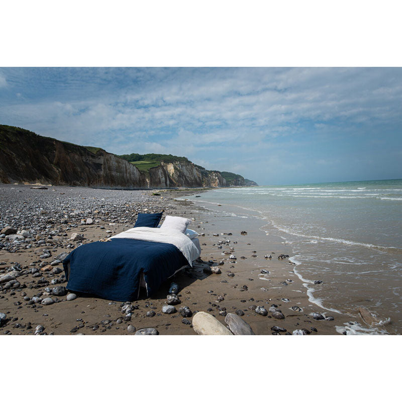 Pure Washed Linen Duvet Cover, Two-Tone Midnight Blue