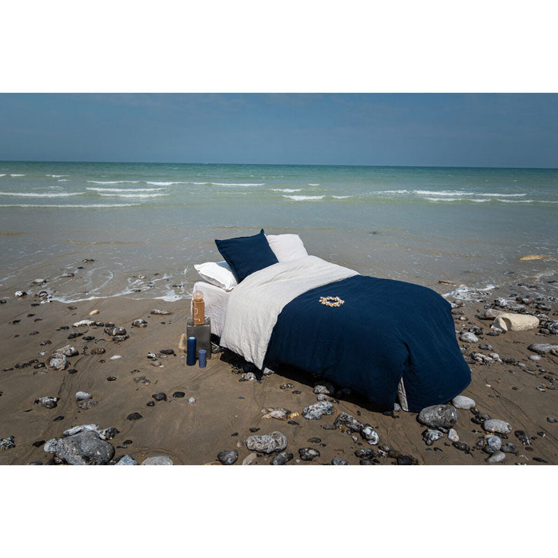 Pure Washed Linen Duvet Cover, Two-Tone Midnight Blue