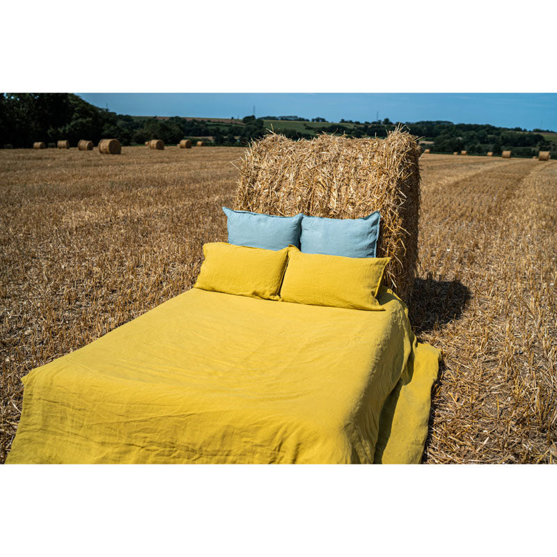 Pure Washed Linen Fitted Sheet, Amber Yellow