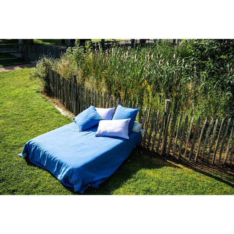 Pure Washed Linen Fitted Sheet, Blue Flower