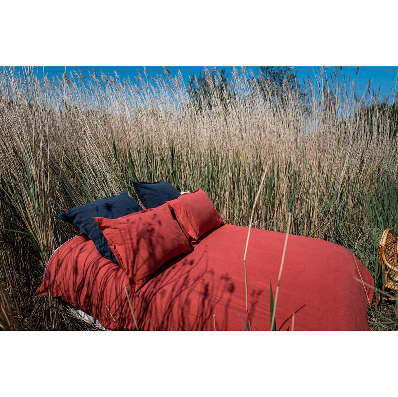 Pure Washed Linen Fitted Sheet, Fig Red