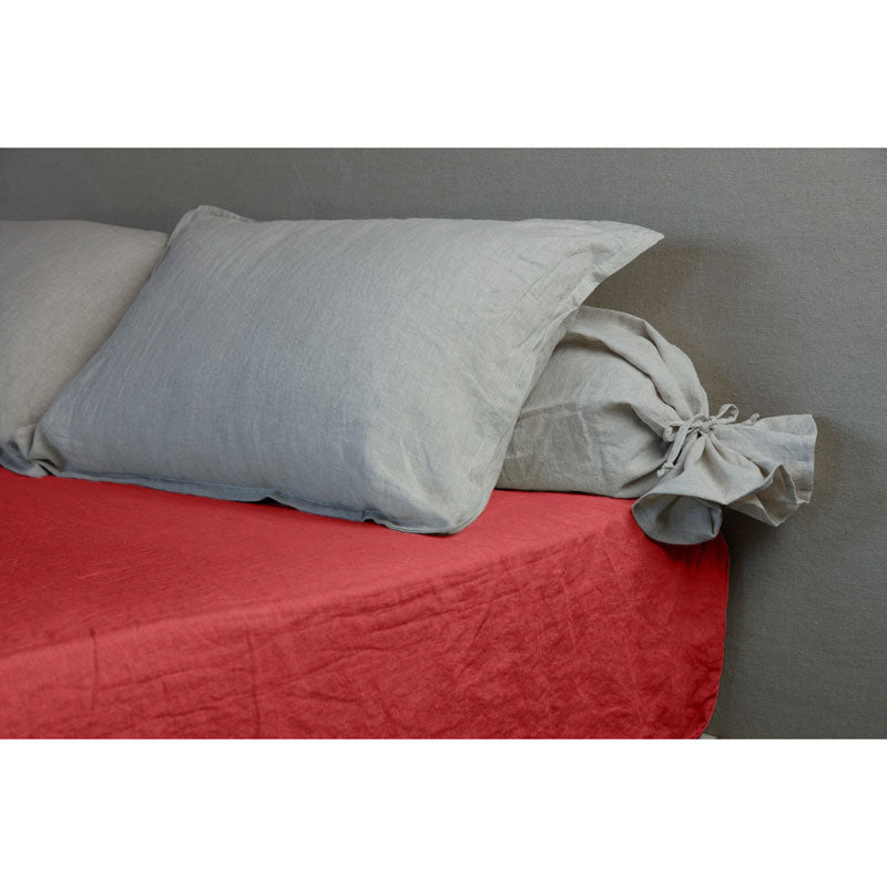Pure Washed Linen Fitted Sheet, Fig Red