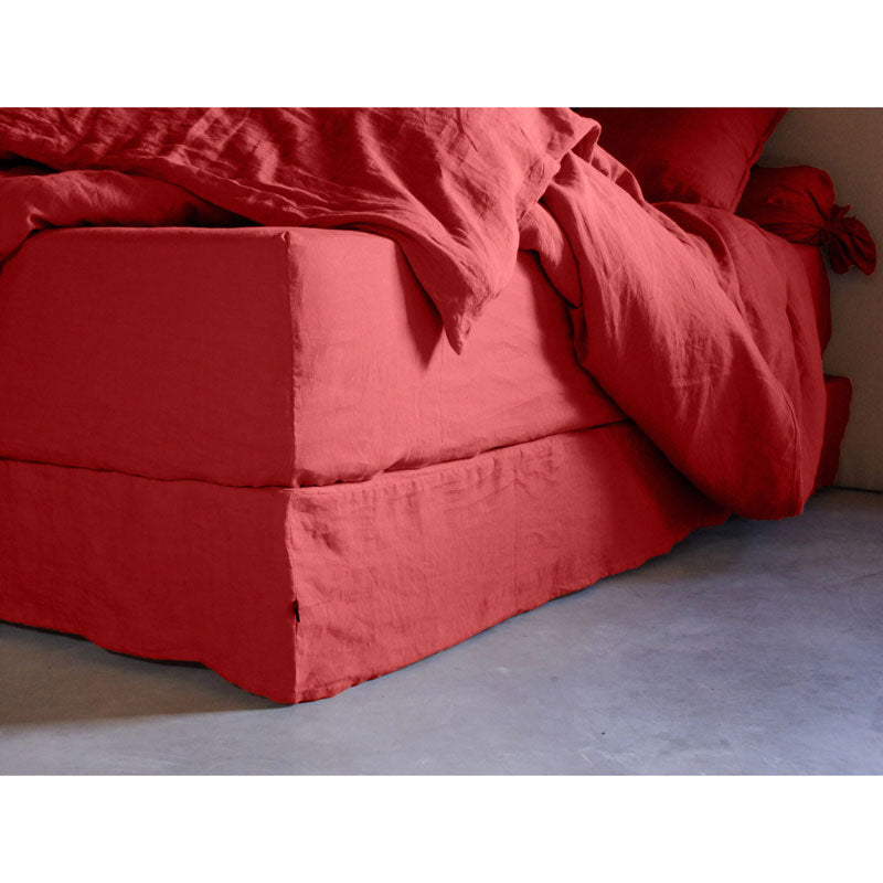 Pure Washed Linen Fitted Sheet, Fig Red