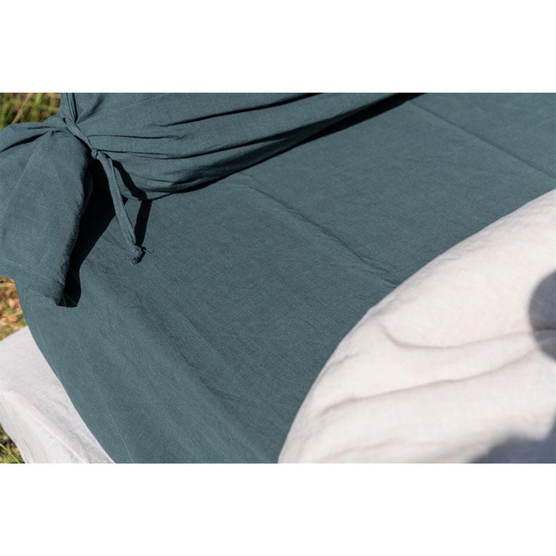 Pure Washed Linen Fitted Sheet, Forest Green