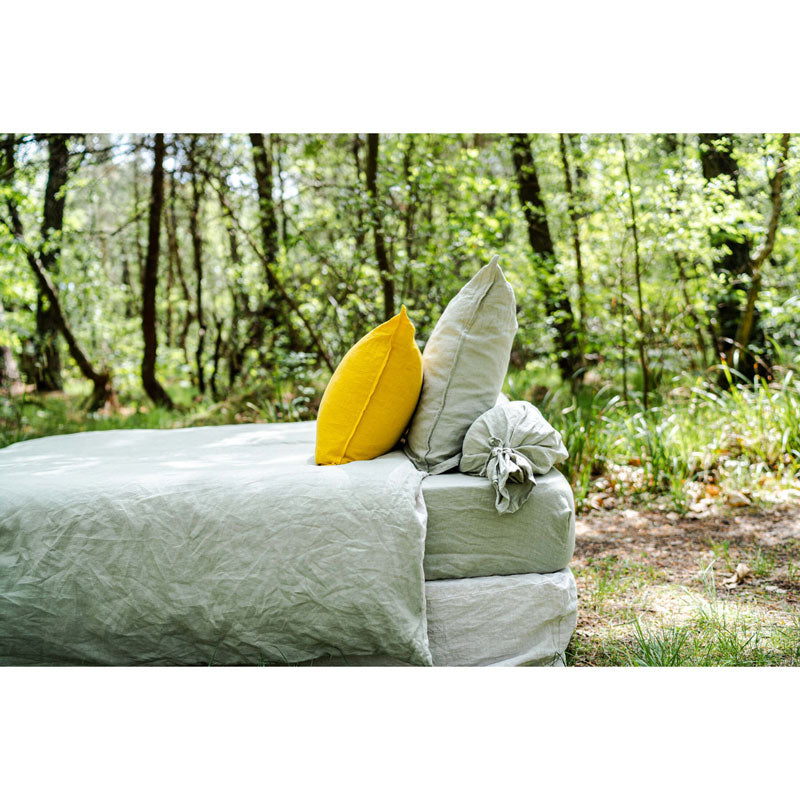 Pure Washed Linen Fitted Sheet, Linden Green