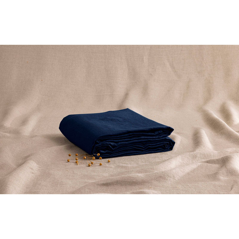Pure Washed Linen Fitted Sheet, Midnight Blue